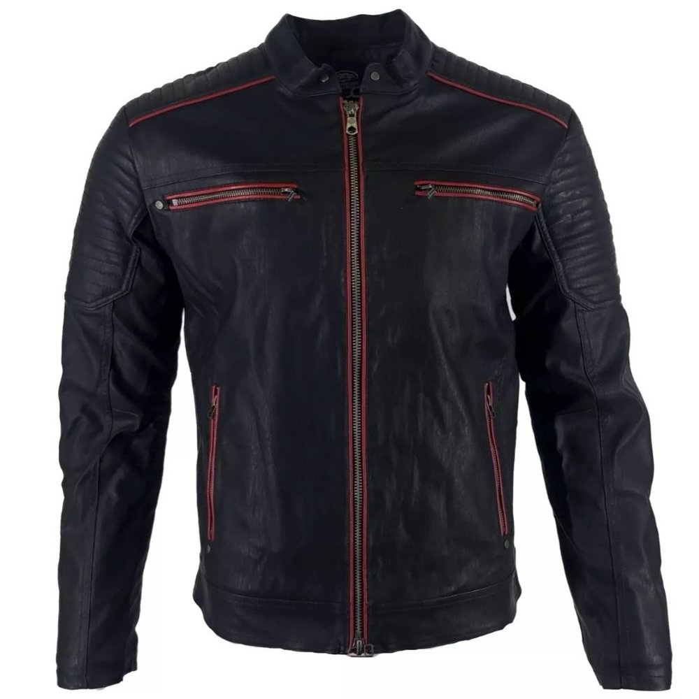 AMERICAN FIGHTER Men's Jacket UNSER Faux Leather Hooded Biker Black